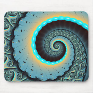 Abstract Blue Turquoise Orange Fractal Art Spiral Mouse Pad