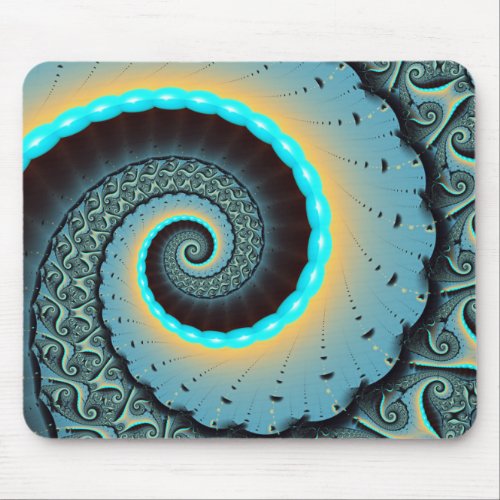 Abstract Blue Turquoise Orange Fractal Art Spiral Mouse Pad