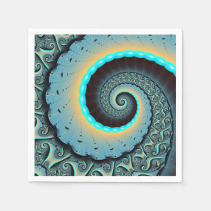 Abstract Blue Turquoise Orange Fractal Art Spiral Napkins