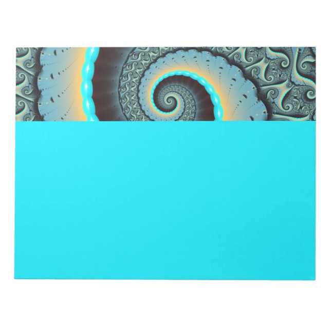 Abstract Blue Turquoise Orange Fractal Art Spiral Notepad (Front)