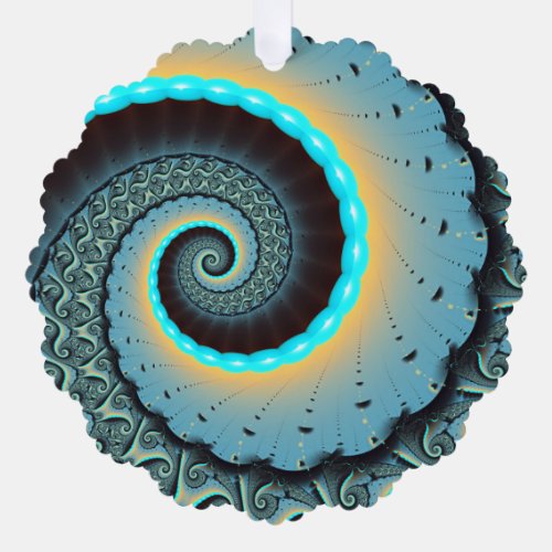 Abstract Blue Turquoise Orange Fractal Art Spiral Ornament Card