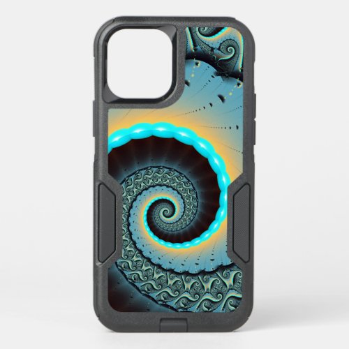 Abstract Blue Turquoise Orange Fractal Art Spiral OtterBox Commuter iPhone 12 Case