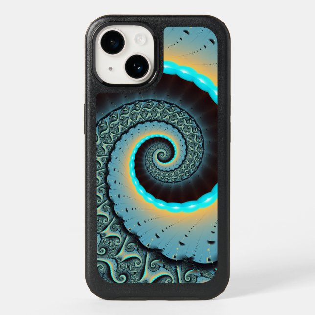 Abstract Blue Turquoise Orange Fractal Art Spiral Otterbox iPhone Case (Back)