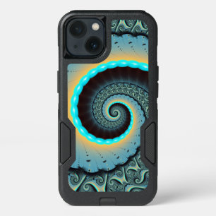 Abstract Blue Turquoise Orange Fractal Art Spiral iPhone 13 Case