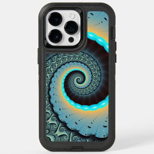 Abstract Blue Turquoise Orange Fractal Art Spiral OtterBox iPhone 14 Pro Max Case