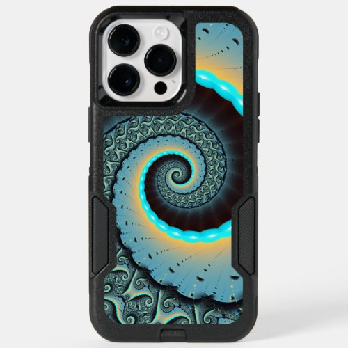 Abstract Blue Turquoise Orange Fractal Art Spiral OtterBox iPhone 14 Pro Max Case