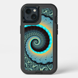 Abstract Blue Turquoise Orange Fractal Art Spiral iPhone 13 Case