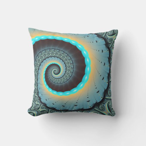Abstract Blue Turquoise Orange Fractal Art Spiral Outdoor Pillow