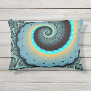 Abstract Blue Turquoise Orange Fractal Art Spiral Outdoor Pillow