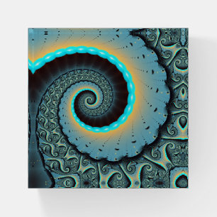 Abstract Blue Turquoise Orange Fractal Art Spiral Paperweight