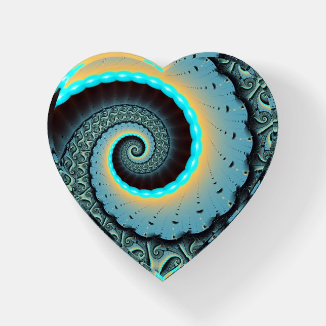 Abstract Blue Turquoise Orange Fractal Art Spiral Paperweight (Front)
