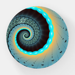 Abstract Blue Turquoise Orange Fractal Art Spiral Paperweight