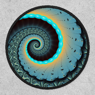 Abstract Blue Turquoise Orange Fractal Art Spiral Patch