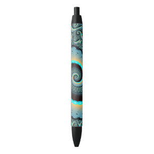 Abstract Blue Turquoise Orange Fractal Art Spiral Pen