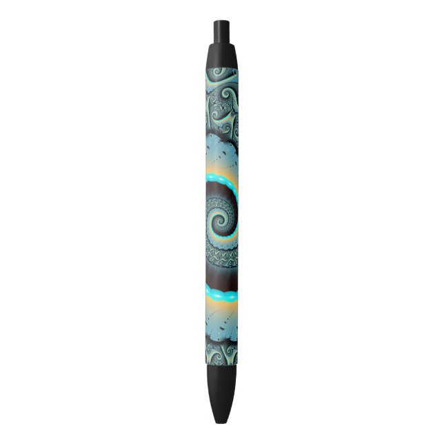 Abstract Blue Turquoise Orange Fractal Art Spiral Pen (Front Vertical)