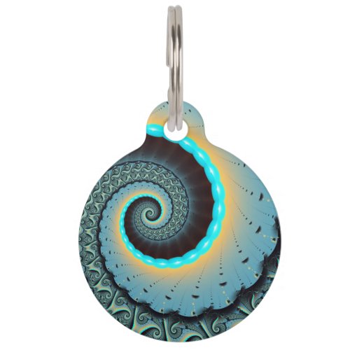 Abstract Blue Turquoise Orange Fractal Art Spiral Pet ID Tag
