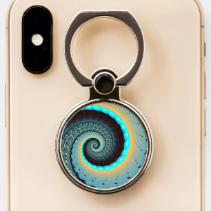 Abstract Blue Turquoise Orange Fractal Art Spiral Phone Ring Stand