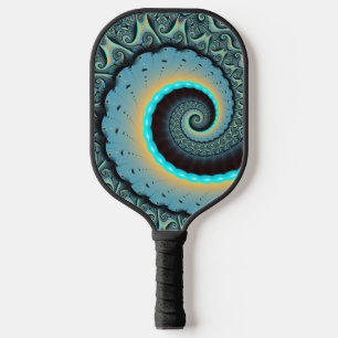 Abstract Blue Turquoise Orange Fractal Art Spiral Pickleball Paddle