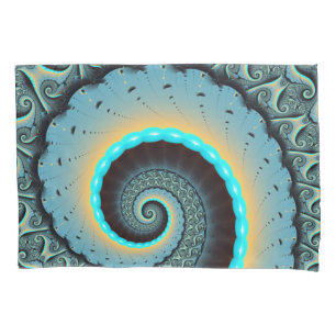 Abstract Blue Turquoise Orange Fractal Art Spiral Pillow Case