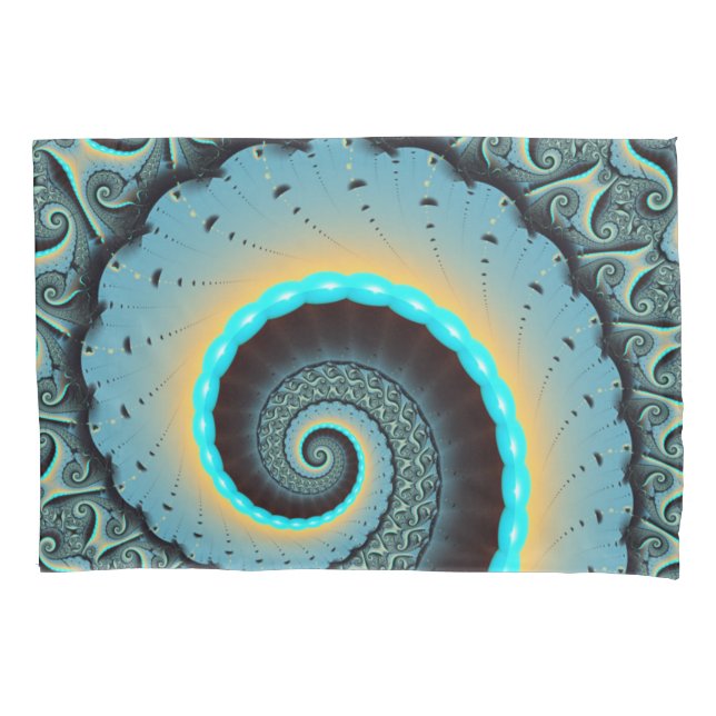 Abstract Blue Turquoise Orange Fractal Art Spiral Pillow Case (Front)