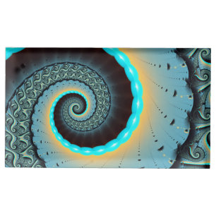 Abstract Blue Turquoise Orange Fractal Art Spiral Place Card Holder