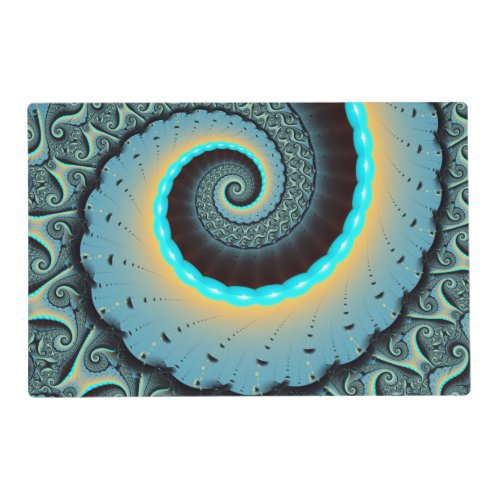 Abstract Blue Turquoise Orange Fractal Art Spiral Placemat