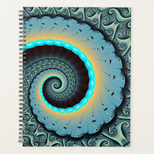 Abstract Blue Turquoise Orange Fractal Art Spiral Planner
