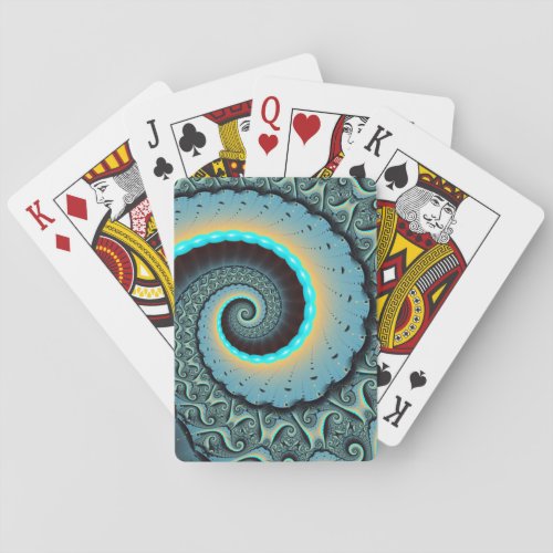 Abstract Blue Turquoise Orange Fractal Art Spiral Playing Cards