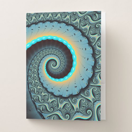 Abstract Blue Turquoise Orange Fractal Art Spiral Pocket Folder