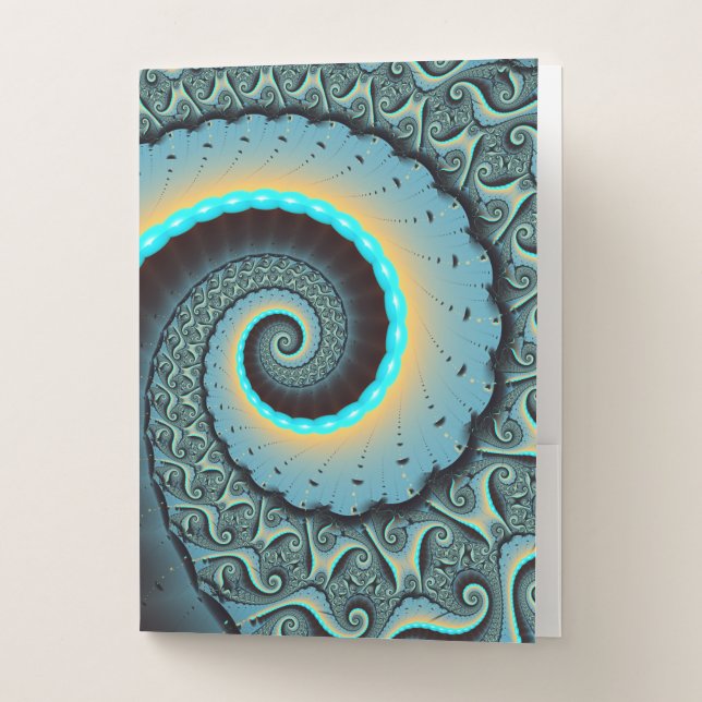 Abstract Blue Turquoise Orange Fractal Art Spiral Pocket Folder (Front)