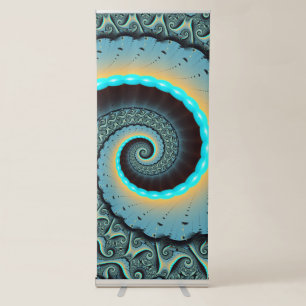Abstract Blue Turquoise Orange Fractal Art Spiral Retractable Banner