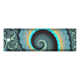 Abstract Blue Turquoise Orange Fractal Art Spiral Ruler