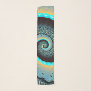 Abstract Blue Turquoise Orange Fractal Art Spiral Scarf