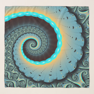 Abstract Blue Turquoise Orange Fractal Art Spiral Scarf