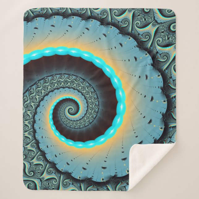 Abstract Blue Turquoise Orange Fractal Art Spiral Sherpa Blanket (Front)