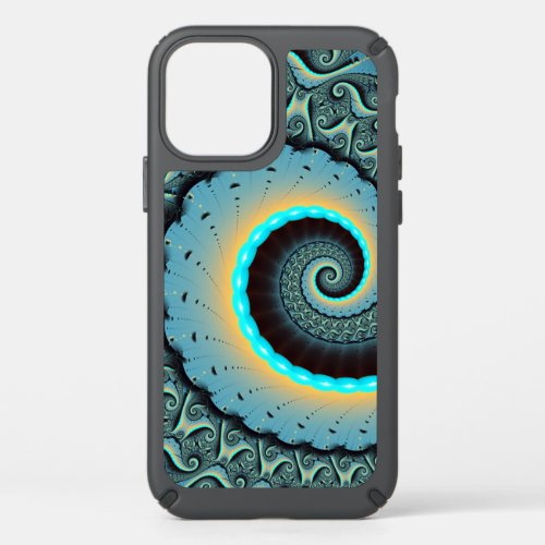 Abstract Blue Turquoise Orange Fractal Art Spiral Speck iPhone 12 Case
