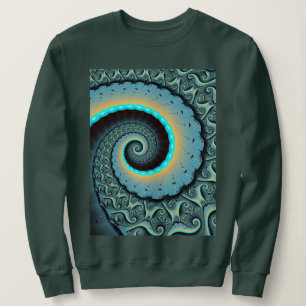 Abstract Blue Turquoise Orange Fractal Art Spiral Sweatshirt