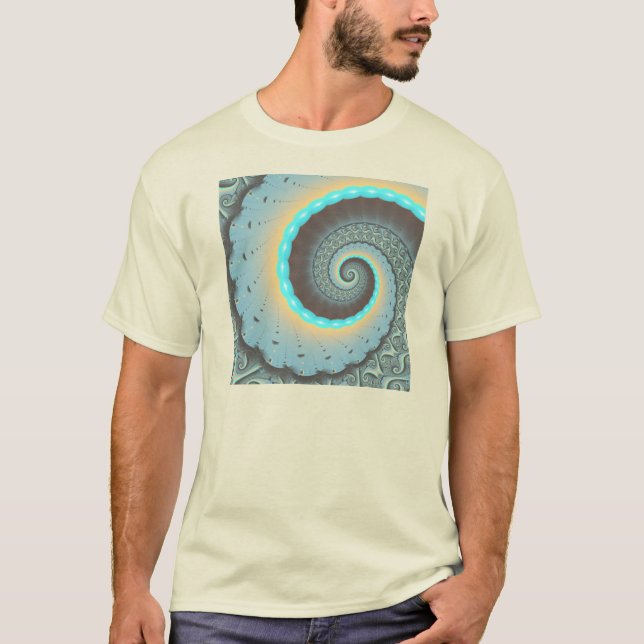 Abstract Blue Turquoise Orange Fractal Art Spiral T-Shirt (Front)