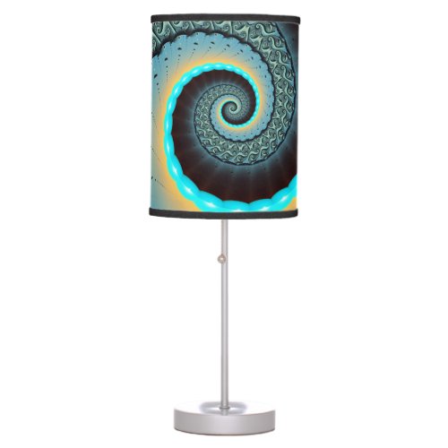 Abstract Blue Turquoise Orange Fractal Art Spiral Table Lamp