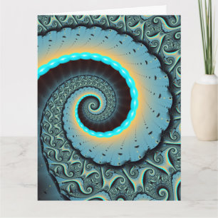 Abstract Blue Turquoise Orange Fractal Art Spiral Thank You Card