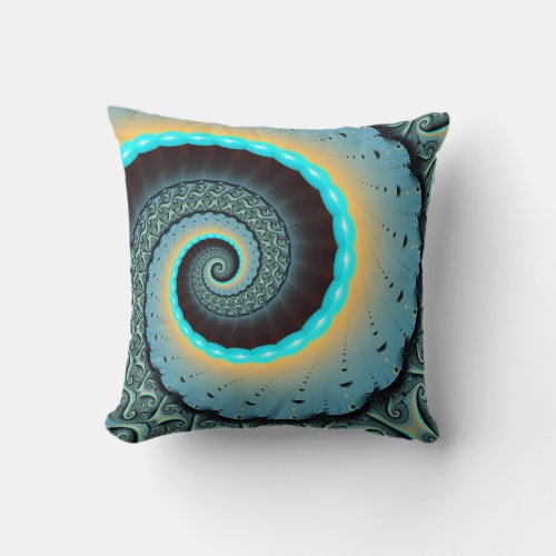 Abstract Blue Turquoise Orange Fractal Art Spiral Throw Pillow