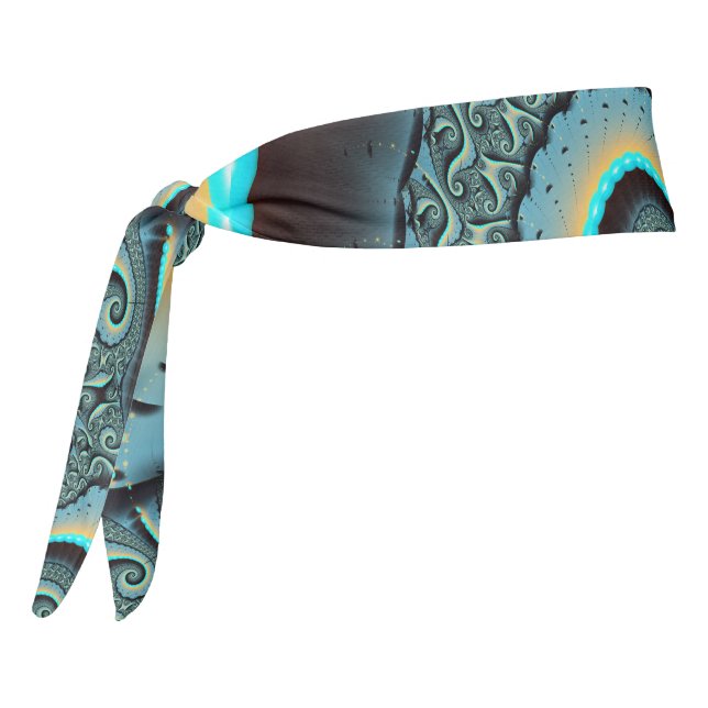 Abstract Blue Turquoise Orange Fractal Art Spiral Tie Headband (Rotate 270)