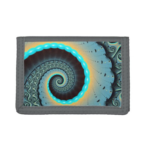 Abstract Blue Turquoise Orange Fractal Art Spiral Trifold Wallet