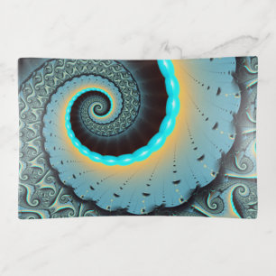 Abstract Blue Turquoise Orange Fractal Art Spiral Trinket Tray