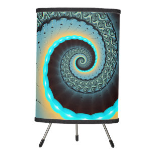Abstract Blue Turquoise Orange Fractal Art Spiral Tripod Lamp