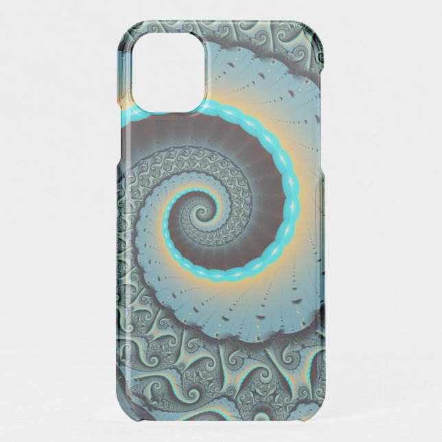 Abstract Blue Turquoise Orange Fractal Art Spiral Uncommon iPhone Case (Back)