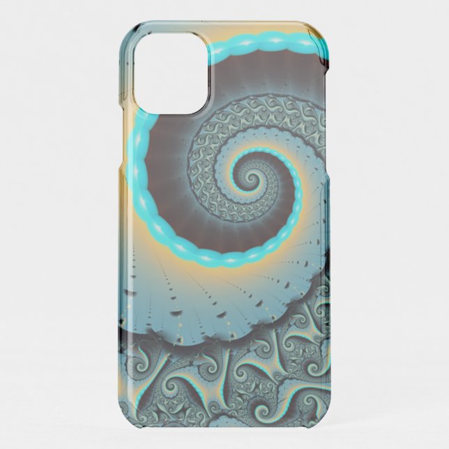 Abstract Blue Turquoise Orange Fractal Art Spiral Uncommon iPhone Case (Back)