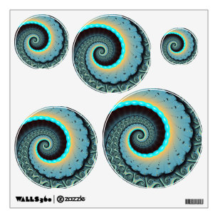 Abstract Blue Turquoise Orange Fractal Art Spiral Wall Decal