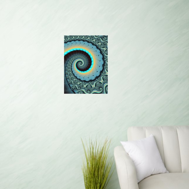 Abstract Blue Turquoise Orange Fractal Art Spiral Wall Decal (Living Room)
