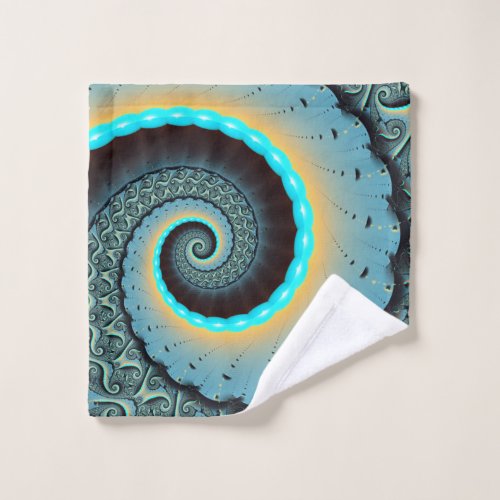 Abstract Blue Turquoise Orange Fractal Art Spiral Wash Cloth